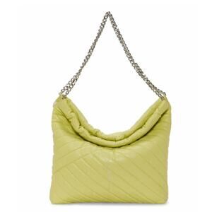 Vince Camuto Pehri Quilted Leather Shoulder Bag w/ Chain Strap-Celery Green-NWT